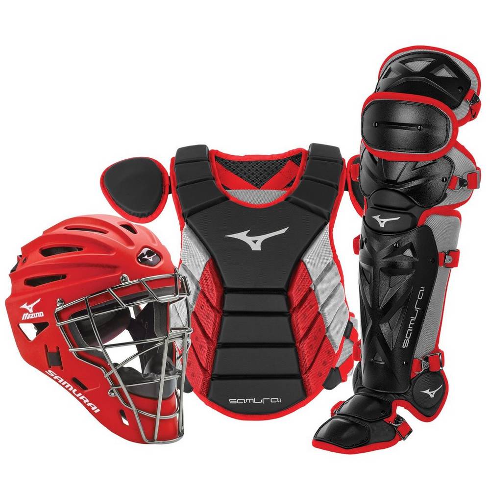 Mens Mizuno Samurai Adult 16" Boxed Baseball Catchers Gear Set Black/Red Philippines (VSITOC059)